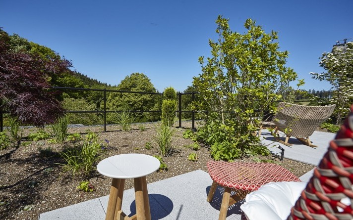 Aussicht ins Grüne vom Dachgarten des Hotels Jagdhaus Wiese in die Sauerländer Wälder