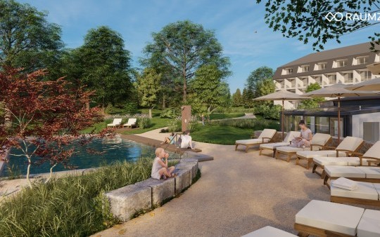 Animatie van de zwemvijver van hotel Jagdhaus Wiese in het Sauerland