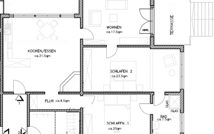 Grundriss der Ferienwohnung Franz Anton im Bruderhaus zum Hotel Jagdhaus Wiese im Sauerland