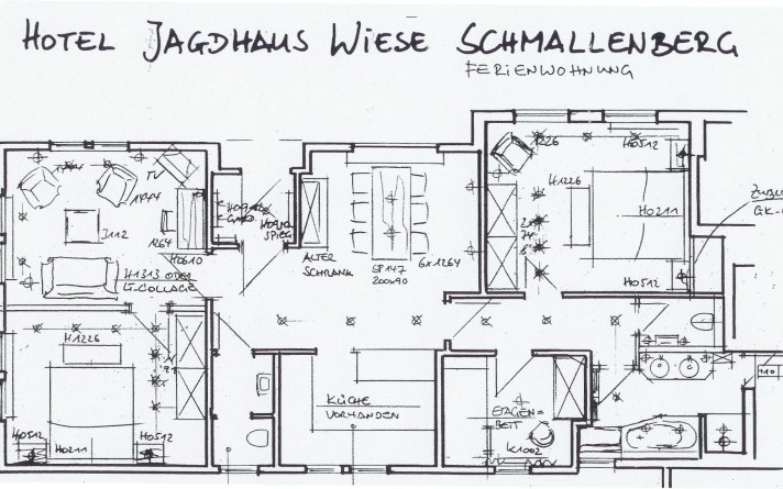 Floor plan of the ‘Schwalbennest’ holiday flat in the Schneisberghaus belonging to the Hotel Jagdhaus Wiese in the Sauerland